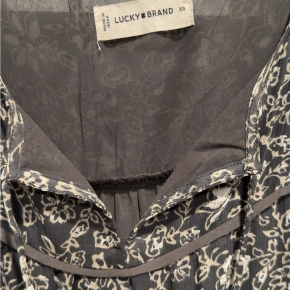 Lucky Brand Long Sleeve Peasant Tiered Maxi Dress Grey Cream Floral Size XS - Picture 11 of 11